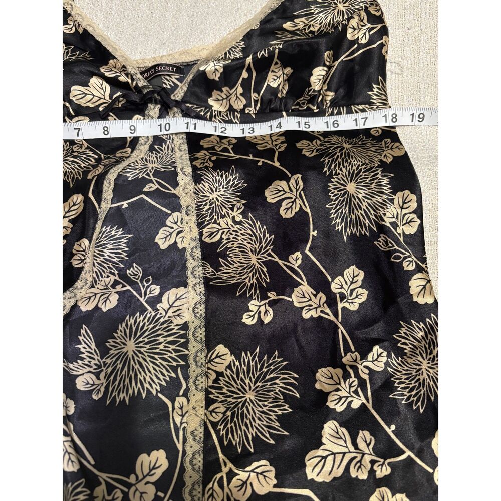 Victoria's Secret Satin Floral Lace Camisole Babydoll Top Black Cream Size L Y2K - Picture 7 of 7